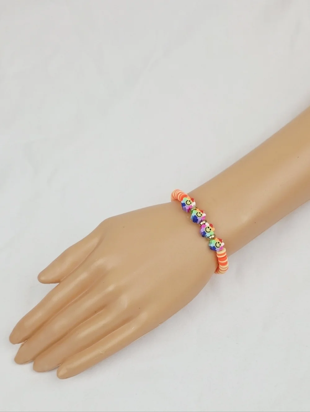 Handmade Clay Bead Multi Color Flower Bracelet